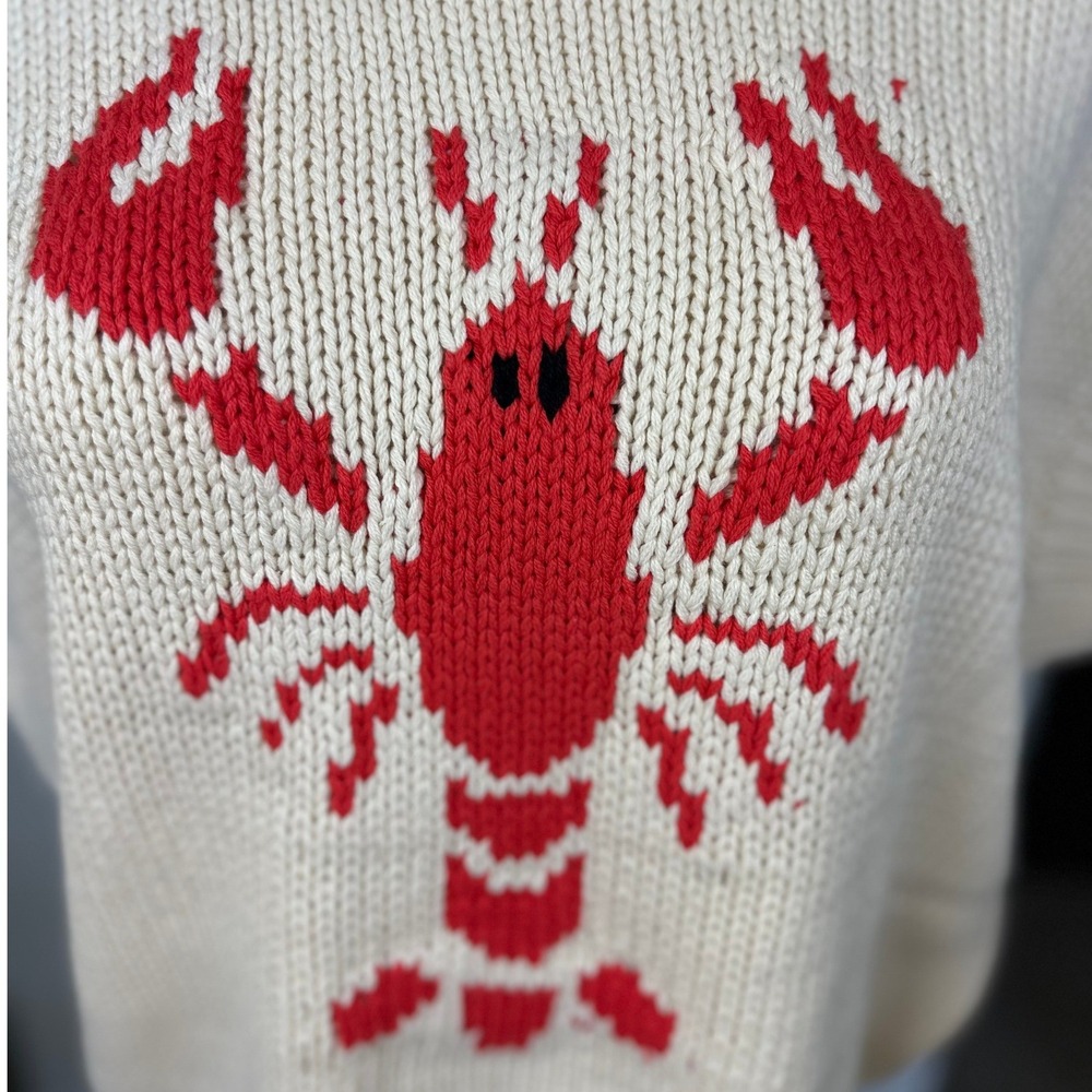 Sunday Edition Lobster Sweater Vest SZ Large Cream Red NWT Coastal Knit - Picture 2 of 10